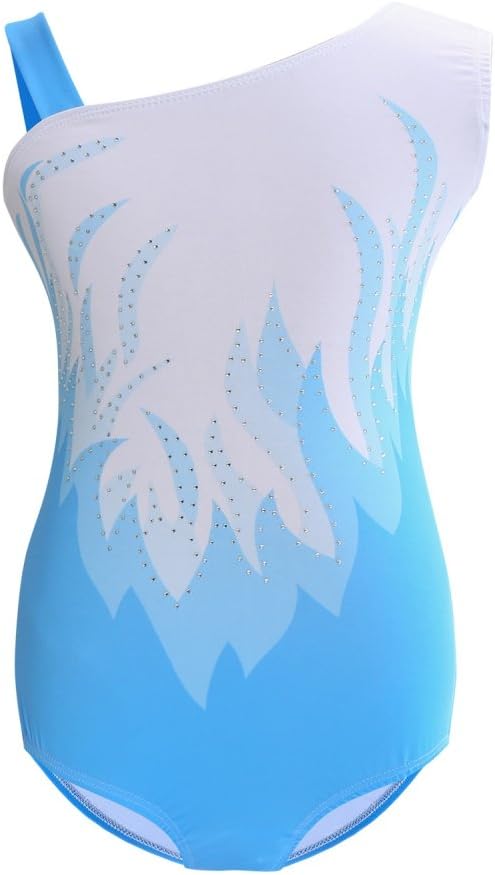 Dkhsy Little Girl Gymnastics Leotards Flame Printed Single Shoulder Strap Biketards Shiny Ballet Dancewear 4-12Y