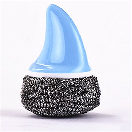 Zebratown 3pcs Shark with Handle Stainless Steel Sponges Scrubbers, Multi Purpose Scrubbing Scourer Pads (Blue)