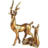NOIAFZY 2PC Handcrafted Brass Deer Statues, Small Collectible Decorative Animal Sculptures for Miniature Indoor Decor