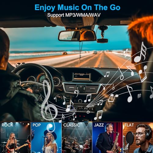 Car Radio Bluetooth 5.0, 4 x 60 W 1 DIN FM Car Radio with Hands-Free Function, Stereo Sound with Clock/Remote Control/Double USB/LCD Screen, Supports 2 USB/AUX/SD/TF/EQ/DSP