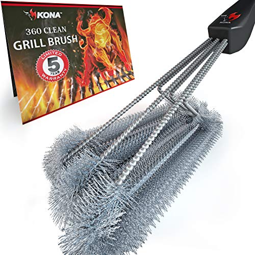 Kona Best BBQ Grill Brush Safely Cleans Cast Iron, Porcelain, IR, All