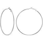 FaithHeart 2mm Thin Hoop Earrings for Women Hypoallergenic, Silver/Black/14K Gold Plated Stainless Steel Large Hoop Earrings for Women Lightweight Earring Trendy Jewelry, 20mm-100mm