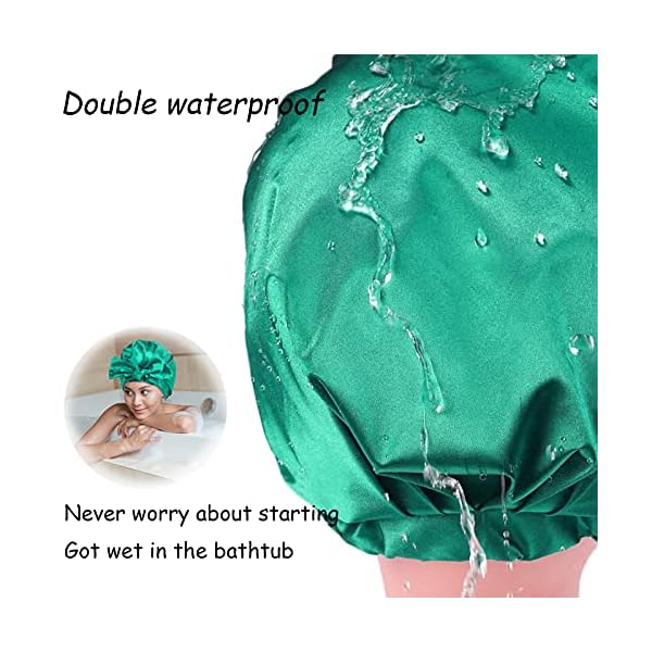 Double-Layer-Large-Shower-Caps-Bowknot-Bath-Hair-Cap-Reusable-Waterproof-Ribbon-Turban-Sleep-Cap-Adjustable-Bath-Cap-with-Elastic-Band-for-Women-Girls-Spa-Beauty-Hair-Care-Home-Travel-Use-Dark-Green Double Layer Large Shower Caps Bowknot Bath Hair Cap Reusable Waterproof Ribbon Turban Sleep Cap Adjustable Bath Cap…