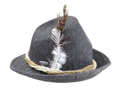 Essence Of Europe Gifts Men's German Fedora Hat W/ Rope & Feather (Small, gray)