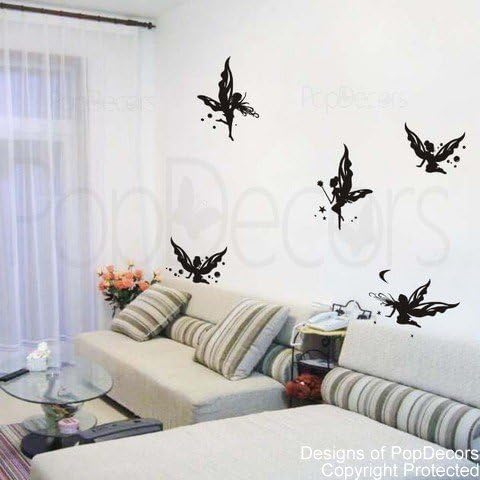 PopDecors - Butterfly Fairies in Black - Beautiful Tree Wall Decals for Kids Rooms Teen Girls Boys Wallpaper Murals Sticker Wall Stickers Nursery Decor Nursery Decals PT-0019-BLK