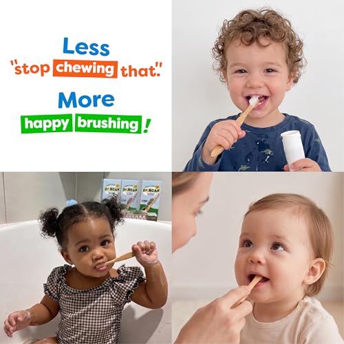 Dr. Noah Microplastic-Free Bamboo Baby Toothbrush | Dentist Designed | 656 Substances Safety Tested | BPA, PFAS & Phthalate Free | 4 Pack |Soft Bristles | Infant to Toddler, 6-12 Months, Age 2-4 Kids