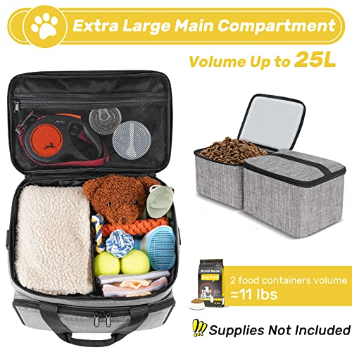6 Set Dog Travel Bag, Large Pet Travel Kit for Supplies Includes 2 Food Containers, 1 Travel