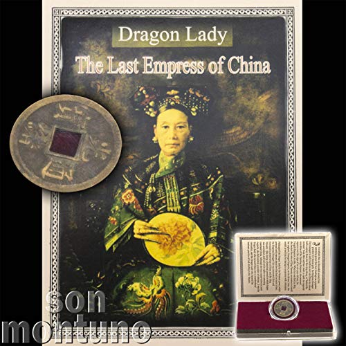 DRAGON LADY - Last Empress of China - Antique Brass Chinese Qing Dynasty Cash Coin in Clear Box with Certificate of Authenticity