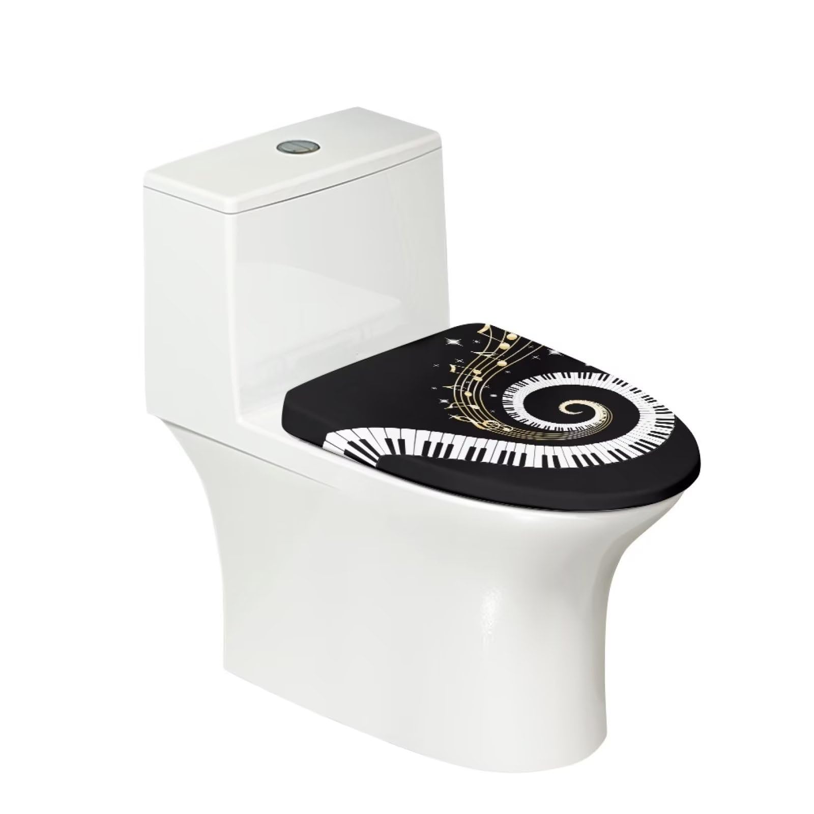 COEQINE Toilet Lid Cover Set 1 Piece Fashion Piano Print for Home Bathroom Decoration Non Slip With Elastic Edge