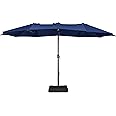 Yaheetech 15 ft Triple-size Patio Umbrella w/Base Included - Market Extra-Large Double Sided Umbrella - Twin-size Patio Parasol w/Easy Crank & 12 Strong Ribs & Ventilation Openings, Navy Blue