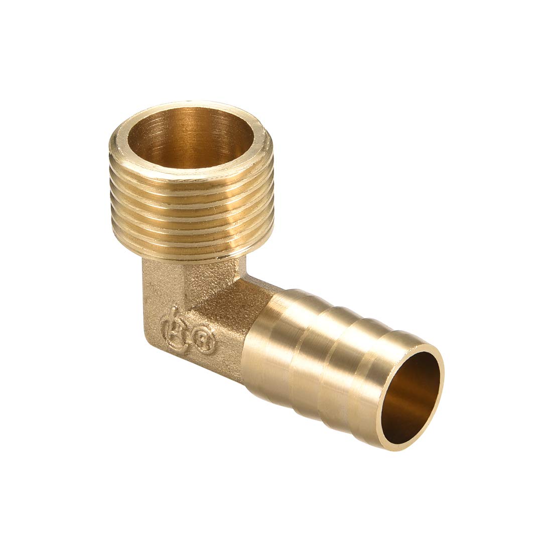 sourcing map Brass Barb Hose Fitting, 90 Degree Elbow 14mm Barbed to G1/2 Male Pipe Adapter Connector
