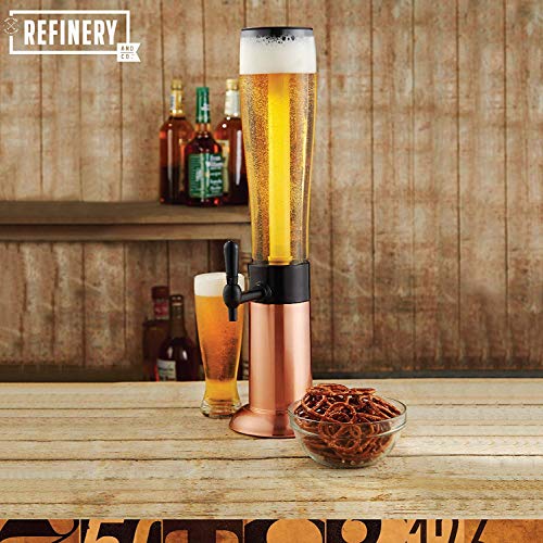 Refinery Beer Tower Drink Dispenser with Pro-Pour Tap and Freeze Tube to Keep Beverages Ice Cold, Perfect for Parties and Gameday, Home Bar Accessories, Simple to Clean, 2.75 Qt./2.6 L, Copper Finish - Thumbnail 2