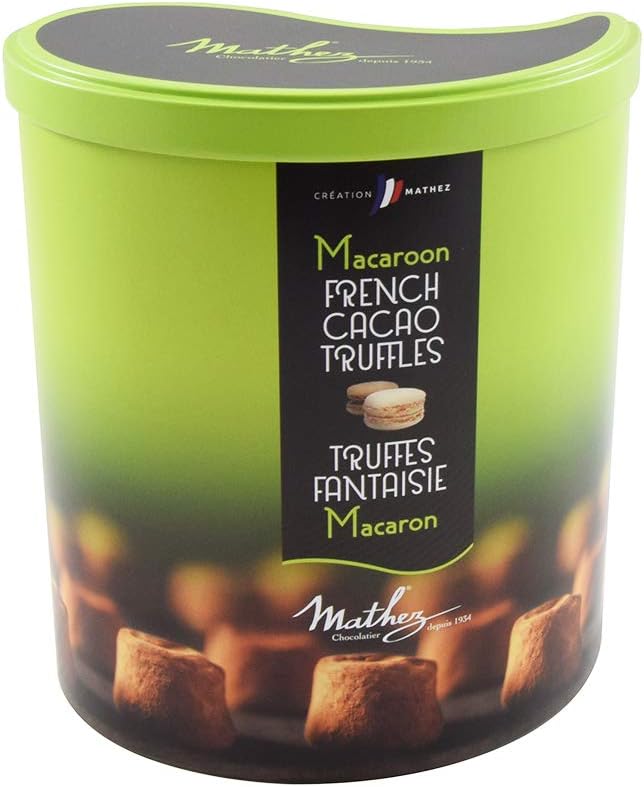 Mathez Premium Macaroon French Cacao Truffles - Truffles Fantaisie Macaron - 7.1 Oz Tin