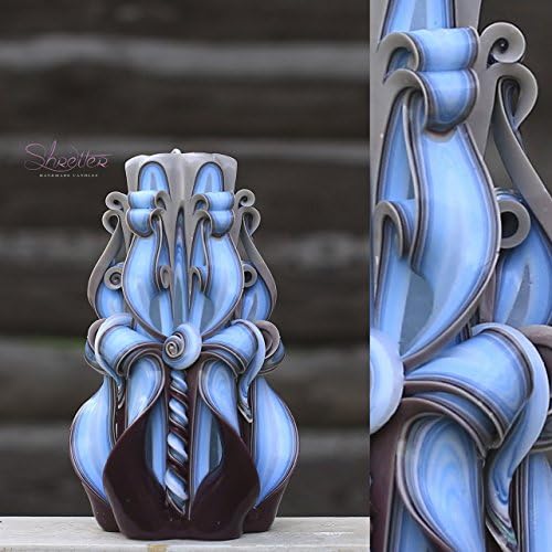 Home Decor Handmade Ivory Beige Burgundy Blue Carved Candle - Christmas Decoration Candles - Birthday Present - 6.7"