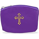 Violet Rosary Case with Zipper and Gold Cross Imprint for Women - Stylish Catholic Rosary Holder for Easter, Lent, and Religious Events - Elegant Faith Accessory