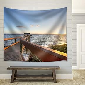 Wood Pier into The Lake - Fabric Tapestry, Home Decor - 51x60 inches
