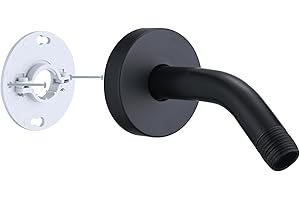RAINREVIVE 6 Inch Shower Arm with Flange and Stabilizer Bracket, Wall Mounted Shower Pipe Arm 304 Stainless Steel For Fixed Shower Head & Handheld Showerhead, Matte Black