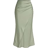 SOLY HUX Women's Satin Maxi Skirt Elegant Wrap High Waisted Ruched Fishtail Dressy Casual Skirts
