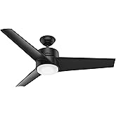 Hunter 54 inch Outdoor or Indoor Ceiling Fan with LED Light - Black Ceiling Fan with Wall Control, For Patio, Garage, or Porc