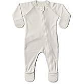 Goumikids Convertible Baby Footie Pajamas, 2-Way Zipper and Mitten Cuffs, Organic Cotton, 0-3 Months, Cloud