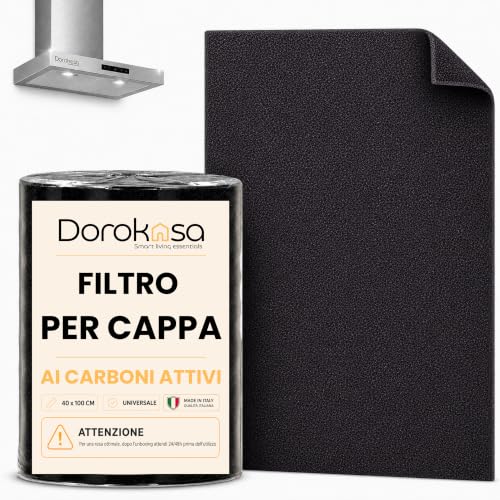 Universal Cooker Hood Filter with Activated Carbon 40 x 100 cm | Anti-Odour Grease Cloth Can Be Cut Out | Filters for Recirculating Cooker Hood | Compatible with All Extractor Hoods | Made in Italy