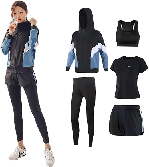 Amazon Youha スポーツウェア レディース ヨガウェア 上下 5点セット 伸縮性 吸汗速乾 トレーニング ランニング ジム フィットネス ジャージ上下セット 通販