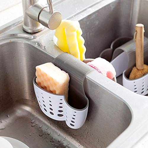 Kinteshun Kitchen Sink Caddy Sponge Soap Holder Hang Basket for Scrubber Dish Brush Kitchen Accessories Organizer (White,Saddle-shaped)