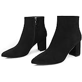 JOY IN LOVE Women's Ankle Boots Chunky Block Heel Pointed Toe Zipper Booties
