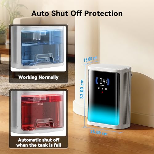 Home Dehumidifier Mould 3000 ml, Silent Timer 6/8/12 Hours (White) | Quiet, Thermal Detection, Intelligent Defrosting, Full Panel HD Screen, for Bathroom, Bedroom, Closet