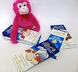 Lindt Gift, Valentine's Day, Gift, Heart, Alternative, One 4.4 Oz Lindt Milk Chocolate Bar, One 4.4 Lindt Hazelnut Bar, One 4.4 Oz Strawberry and Cream Bar with a Lovely Valentines Plush Monkey