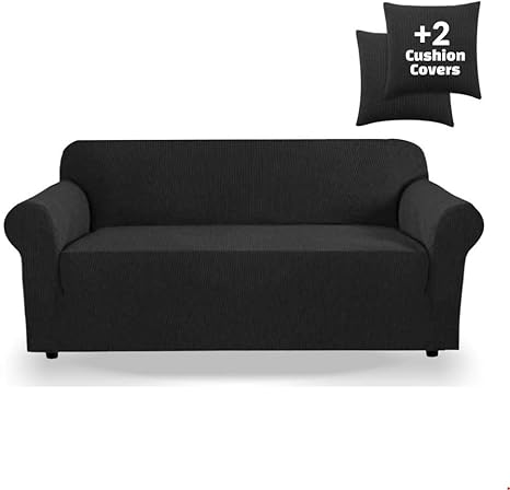 jinamart high stretch water resistance couch cover one piece sofa cover two cushion covers washable with non skid foam and elastic bottom for kids