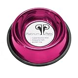 Platinum Pets Non-tip Stainless Steel Dog or Cat Bowl, 6 oz, Raspberry