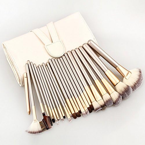 Osier Champagne Brushes Set Foundation Kits Cosmetic Tools with White Travel Pouch