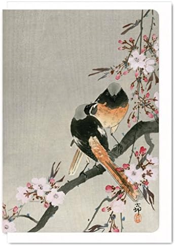 Japanese Animal "Redstarts And Cherry" Greeting Card