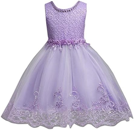 Baby Girl Dress Daoroka Kids Flower Sleeveless Princess Wedding Bridesmaid Birthday Party Formal Tutu Ball Gown Skirts Cute Soft Summer Fashion Beautiful Mid-Calf A Line Sundress (110/4T, Purple)