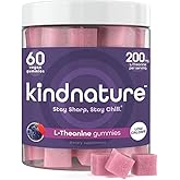 kindnature L-Theanine Gummies 200mg – Vegan Calm & Focus Supplement for Adults & Kids Ages 4+ – Mixed Berry Chewable, Low Sugar, Non-Drowsy*