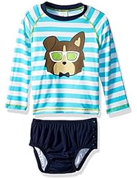 KIKO & MAX Baby Boys Rashguard and Diaper Cover Swim Set, Navy Dog, L