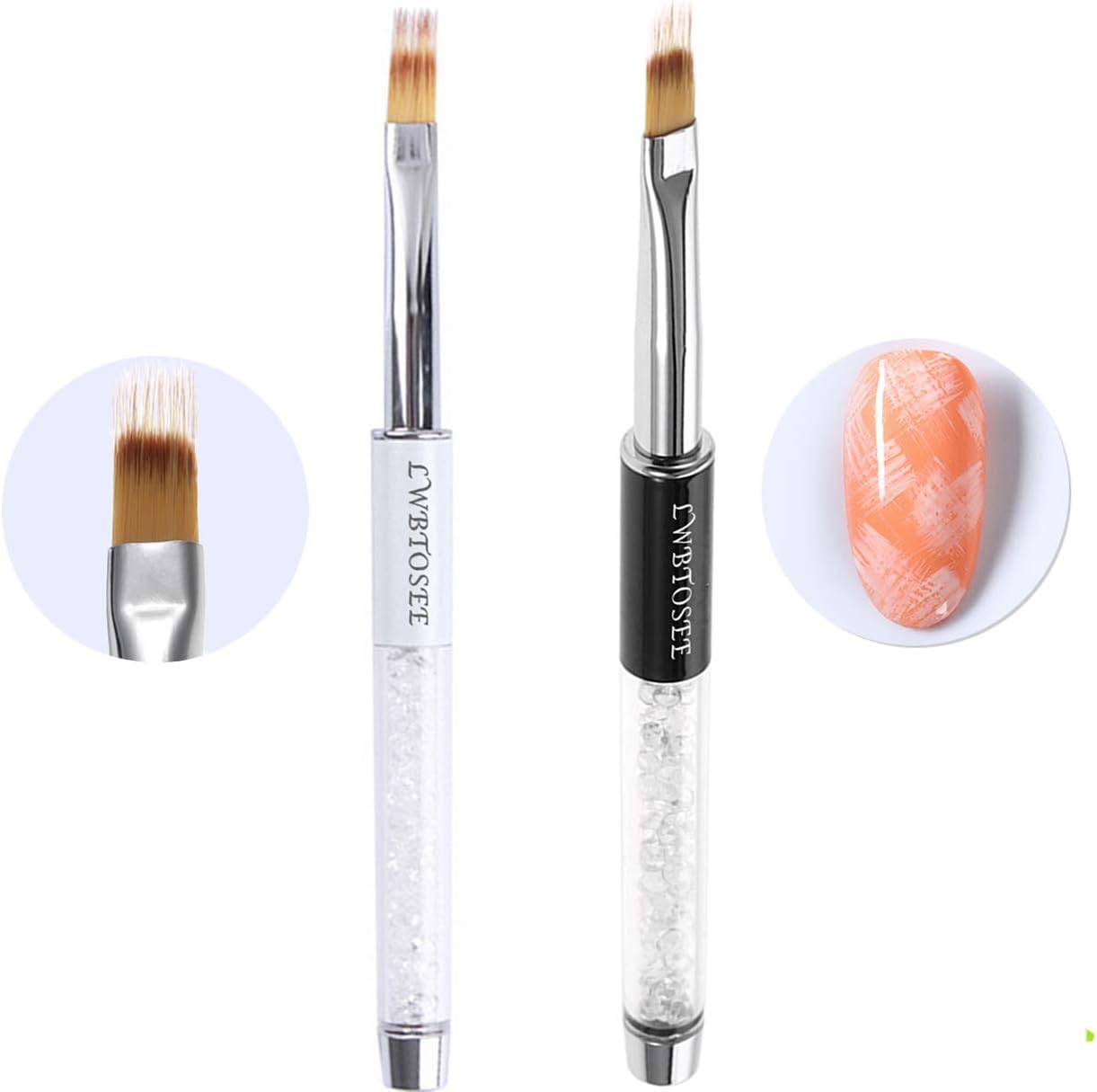LWBTOSEE 2pcs Ombre Nail Brush and 3pcs Nail Liner Brush UV Gel Polish Gradient Nail Art Painting Pen Brush Rhinestone Crystal Acrylic Nail Drawing Pen Brush Tool (Silver) - Image 3