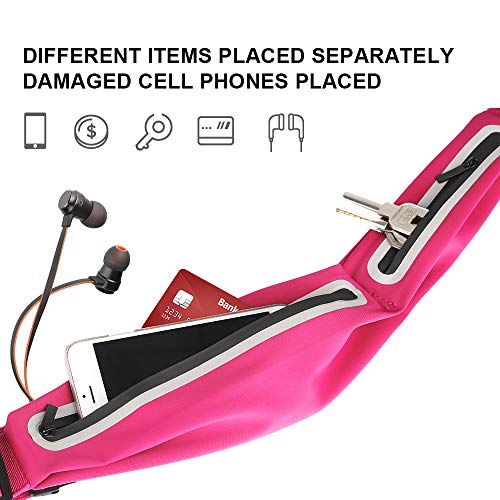 Boruizhen Slim Running Belt, Waterproof Fitness Waist Packs Adjustable Walking Pouch Workout Belt for Phone, Yoga, Cycling, Hiking, Jogging (Rose Red) - Thumbnail 4
