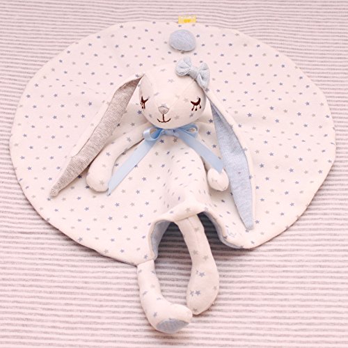 SHILOH Baby Pure Cotton Security Blanket Snuggle Comfort Gift 14 inch Diameter, Dancing Bunny, Blue - Thumbnail 4