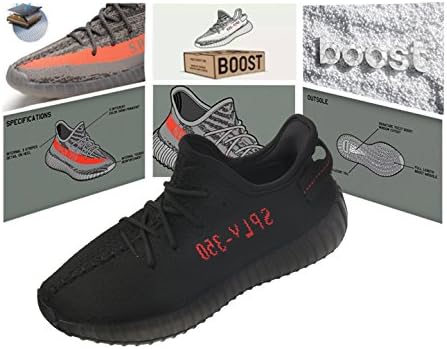 LUONEKE Men's Women's Breathable Mesh Boost 350 V2 Sport Sneakers Yeezy Running Shoes Fitness Sneakers (US_4.5/EUR_37/cm_23.5, Black Red)