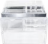 Sorbus Acrylic Cosmetic Makeup and Jewelry Storage Case Display with Silver Trim - Spacious Design - Great for Bathroom, Dresser, Vanity and Countertop (Silver Set 1)