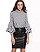 SheIn Women's Plaid High Neck Billow Sleeve Top Blouse