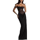Women's Sexy Lace Maxi Dress High Split Spaghetti Strap Backless Wedding Guest Cocktail Formal Dresses