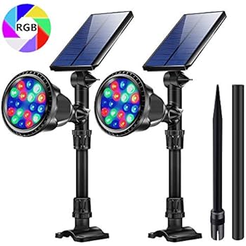 JSOT Outdoor Solar Path Spot Lights, 18 LED Color Changing Spotlight Waterproof Landscape Lights Decorative Solar Security Lamps with 9 Light Modes for Flag Tree Garage Deck Garden Wall Backyard