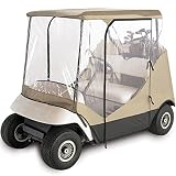 North East Harbor Waterproof Superior Beige and Transparent Golf CART Cover Enclosure for Club CAR, EZGO, Yamaha, FITS Most Two-Person Golf CARTS