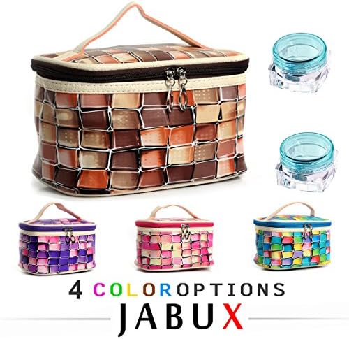 JABUX PU lattice Cosmetic Bag Coffee Travel Toiletry Cosmetic Makeup Bag Organizer With Mirror 1 pcs (Free 3 gram Cosmetic Sample Containe 2 Pieces) (Style 4)