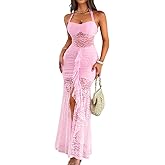 ChiaoLezhee Women's 2026 Sexy Lace Bodycon Dress, Halter Slit Mermaid Maxi Prom for Wedding & Vacation