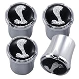 Ford Mustang Black & Chrome Shelby Cobra Logo Valve Stem Caps 4pc