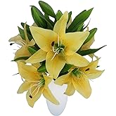 AntranStore 7 Pcs Artificial Lily Flowers Artificial Lilies Flowers for Home Wedding Bouquets Home Hotel Party Decor Graves Arrangement (Yellow)